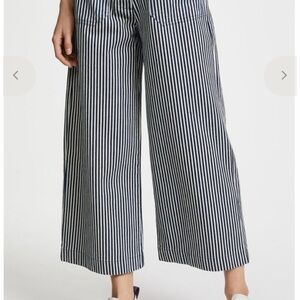 Loup Navy and White Striped Wide-Leg Pants